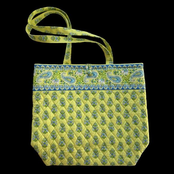 Vera Bradley Handbags - Vera Bradley Retired Tote Bag EUC Quilted Paisley Yellow Blue Elephants USA-Made